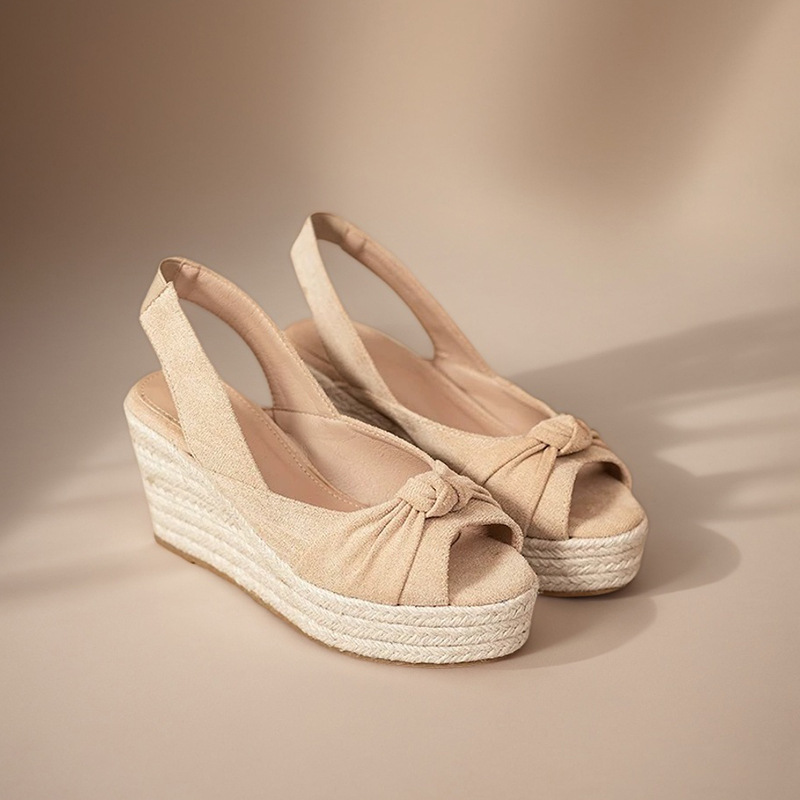 Wedge Espadrille Women - LIHUAMAO, alpargatas beige con punta abierta,