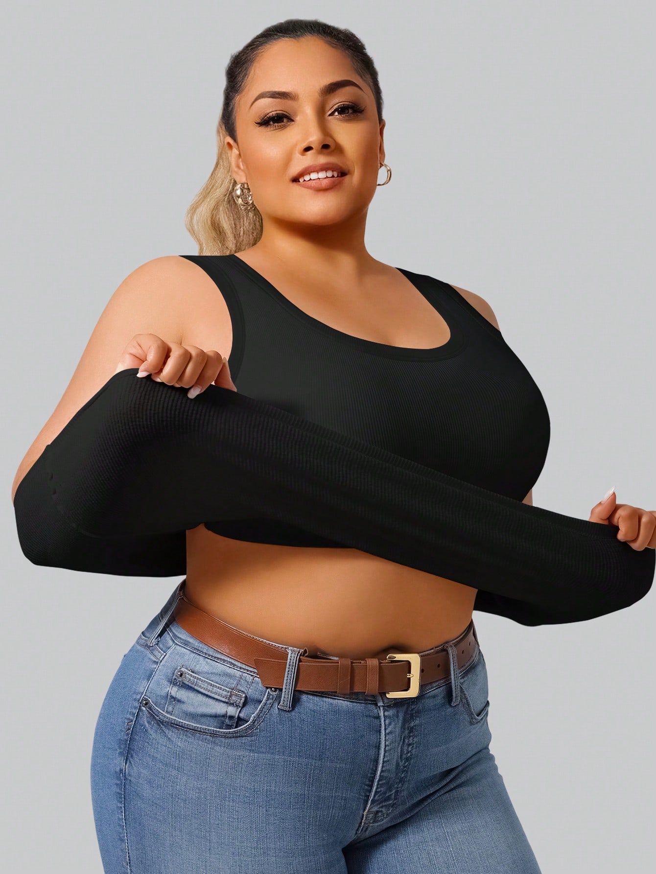 Crop Top Crochet - Camiseta corta acanalada de alta elasticidad