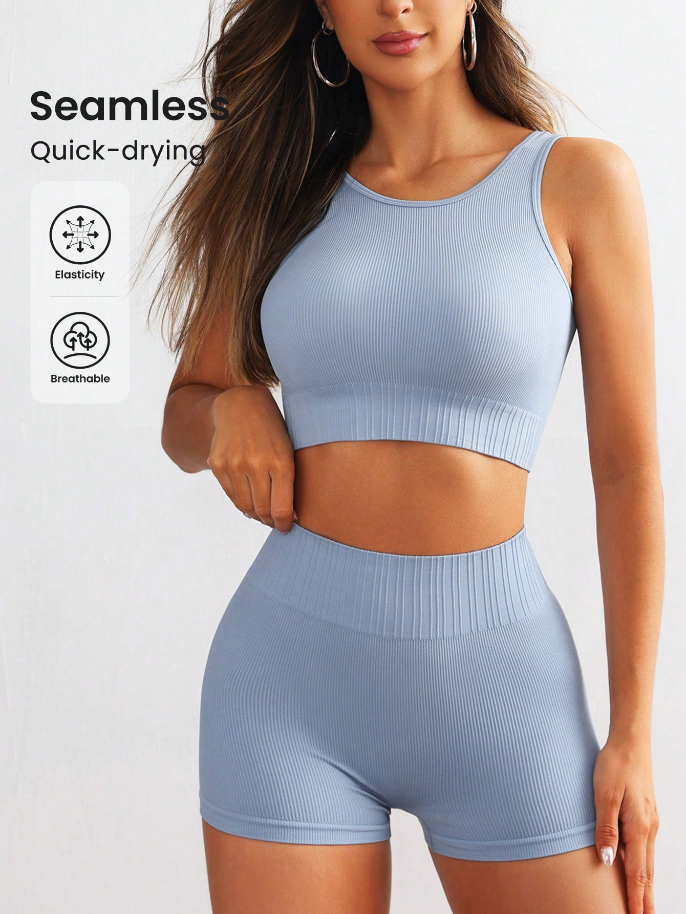 Conjunto de yoga acanalado sin - Crop Top Crochet reseña y precio